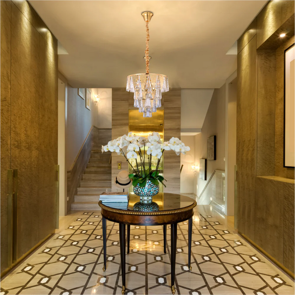 Opulent Gold Chandelier Ceiling Light with Triangular Crystal Elegance