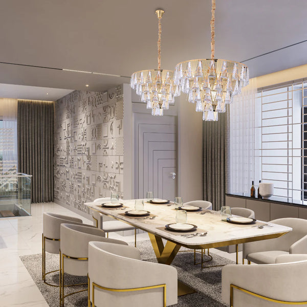 Opulent Gold Chandelier Ceiling Light with Triangular Crystal Elegance