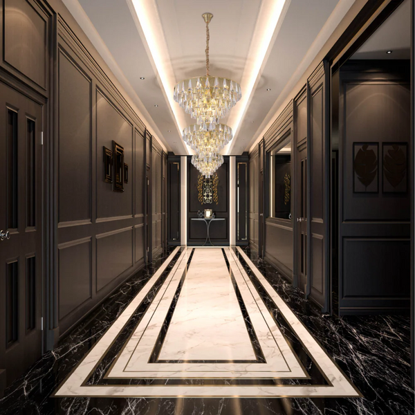 Opulent Gold Chandelier Ceiling Light with Triangular Crystal Elegance