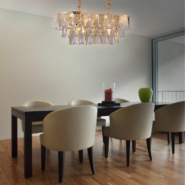 Opulent Gold Chandelier Ceiling Light with Triangular Crystal Elegance