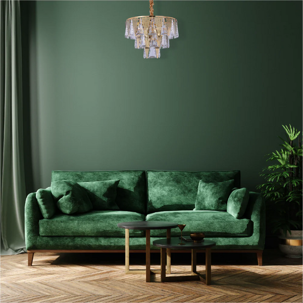 Opulent Gold Chandelier Ceiling Light with Triangular Crystal Elegance