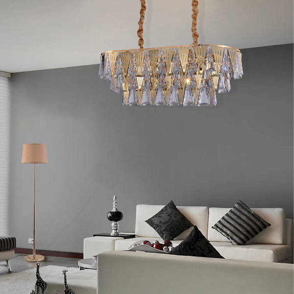 Opulent Gold Chandelier Ceiling Light with Triangular Crystal Elegance