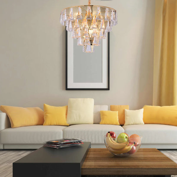 Opulent Gold Chandelier Ceiling Light with Triangular Crystal Elegance