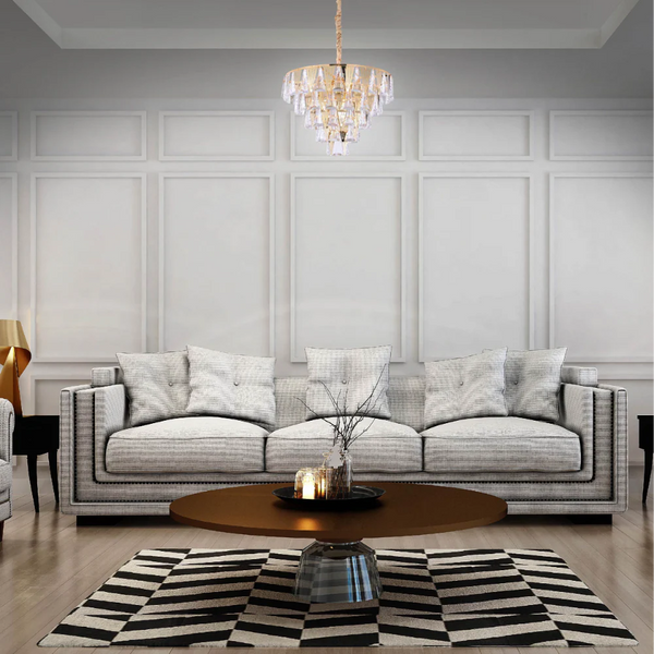 Opulent Gold Chandelier Ceiling Light with Triangular Crystal Elegance