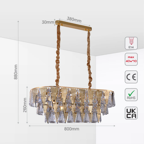 Opulent Gold Chandelier Ceiling Light with Triangular Crystal Elegance
