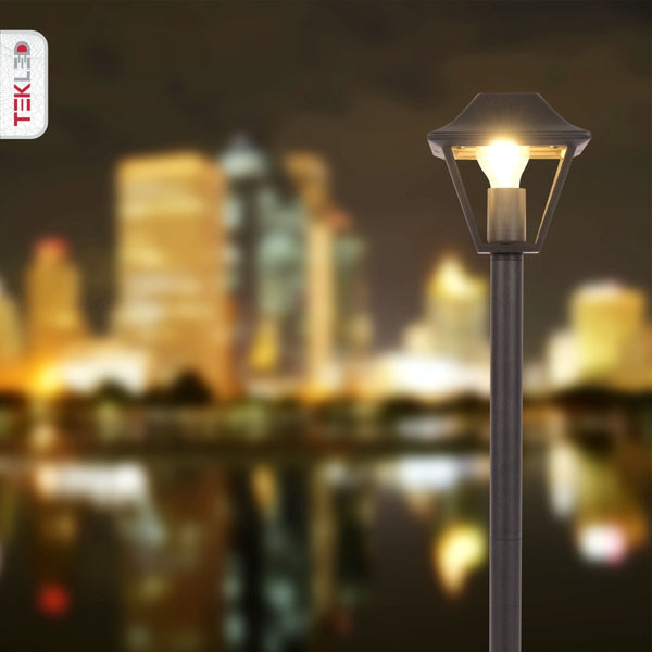 Cottage Style Bollard Lawn Lamp 1M Pole Matt Black Clear Glass E27 124cm