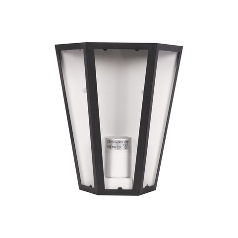 Modern Lantern Trapezium Cuboid Wall Lamp Upward Base Matt Black&White Clear Glass E27