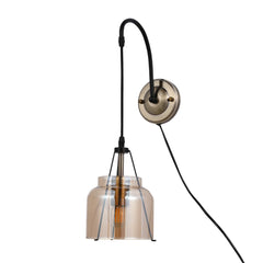 Plug-In Pendant Industrial Dome Wall Light - Amber Glass