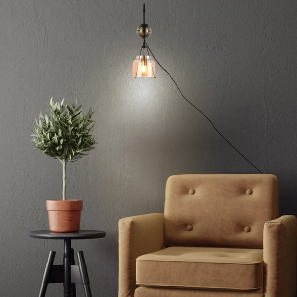 Plug-In Pendant Industrial Dome Wall Light - Amber Glass