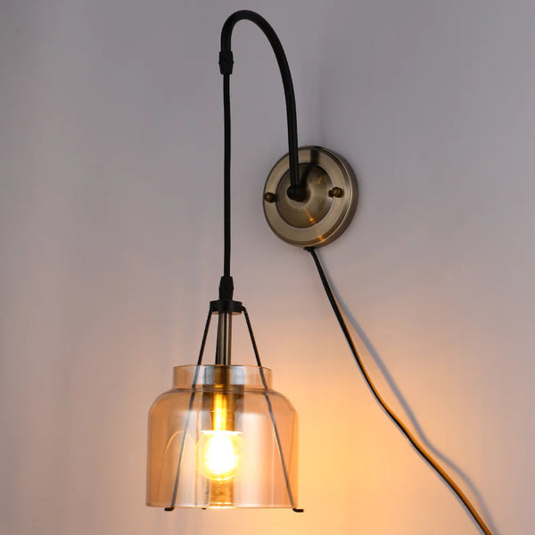 Plug-In Pendant Industrial Dome Wall Light - Amber Glass