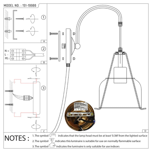 Plug-In Pendant Industrial Dome Wall Light - Amber Glass