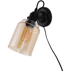 Plug-In Adjustable Glass Cone Wall Light with Rocker Switch Black