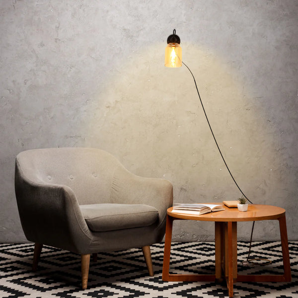 Plug-In Adjustable Glass Cone Wall Light with Rocker Switch Black