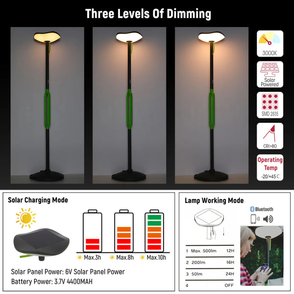 Poppy LED Solar Garden Post Light with Bluetooth Speaker Dark Grey IP54