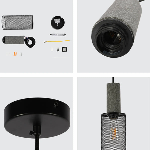 Quartet of Textured Concrete Pendant Lights with Metal Shades - TEKLED