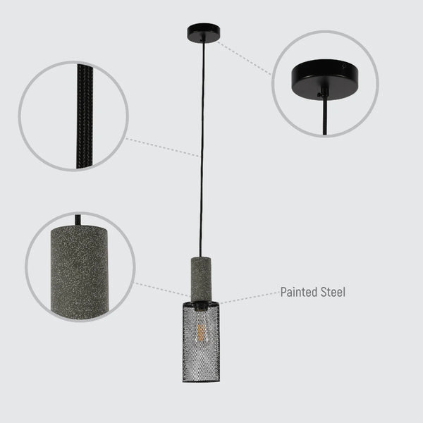 Quartet of Textured Concrete Pendant Lights with Metal Shades - TEKLED