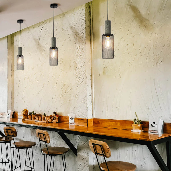 Quartet of Textured Concrete Pendant Lights with Metal Shades - TEKLED