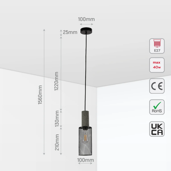 Quartet of Textured Concrete Pendant Lights with Metal Shades - TEKLED