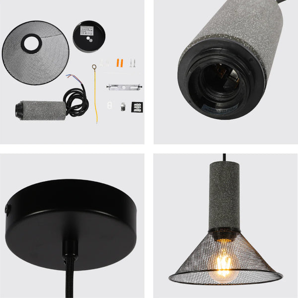 Quartet of Textured Concrete Pendant Lights with Metal Shades - TEKLED
