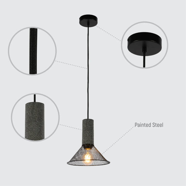 Quartet of Textured Concrete Pendant Lights with Metal Shades - TEKLED