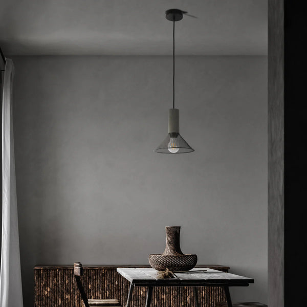 Quartet of Textured Concrete Pendant Lights with Metal Shades - TEKLED