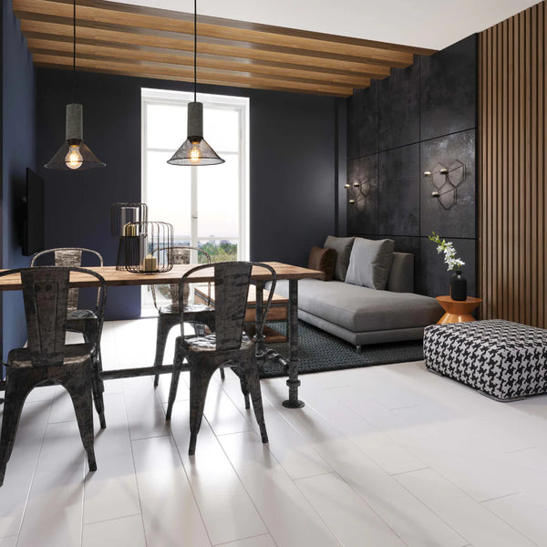 Quartet of Textured Concrete Pendant Lights with Metal Shades - TEKLED