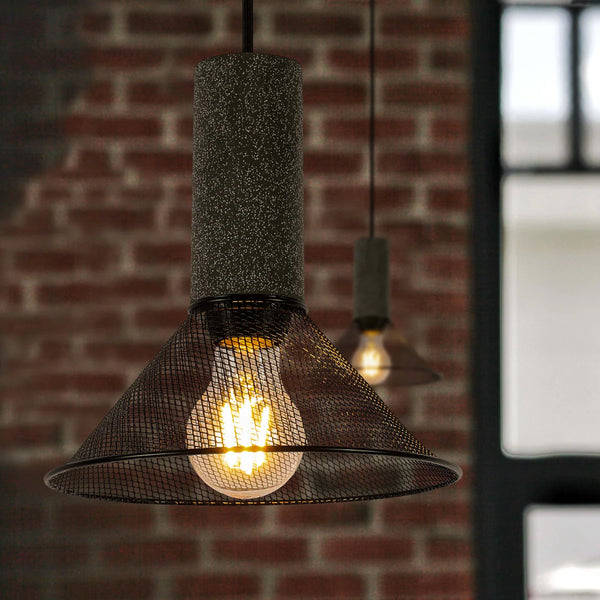 Quartet of Textured Concrete Pendant Lights with Metal Shades - TEKLED