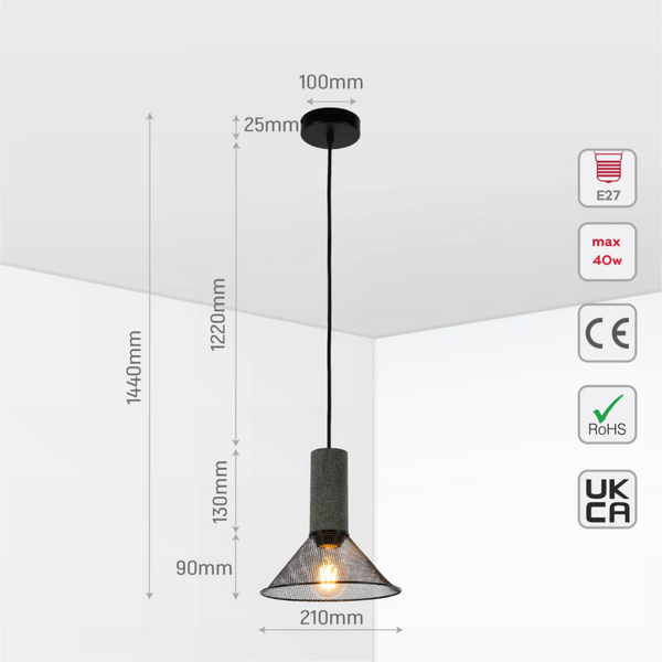 Quartet of Textured Concrete Pendant Lights with Metal Shades - TEKLED