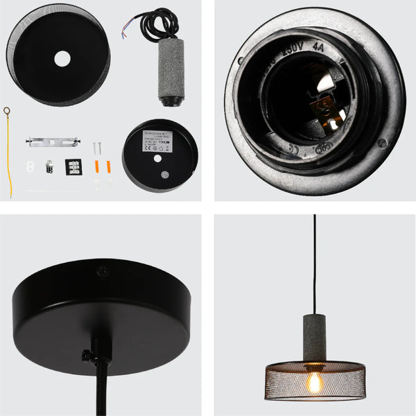 Quartet of Textured Concrete Pendant Lights with Metal Shades - TEKLED