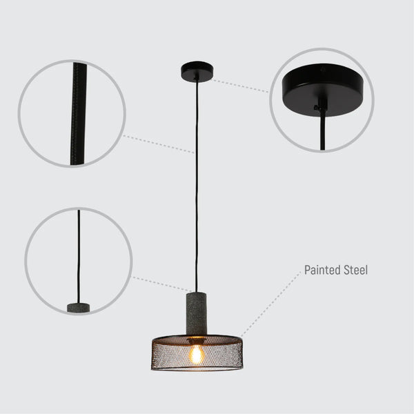 Quartet of Textured Concrete Pendant Lights with Metal Shades - TEKLED