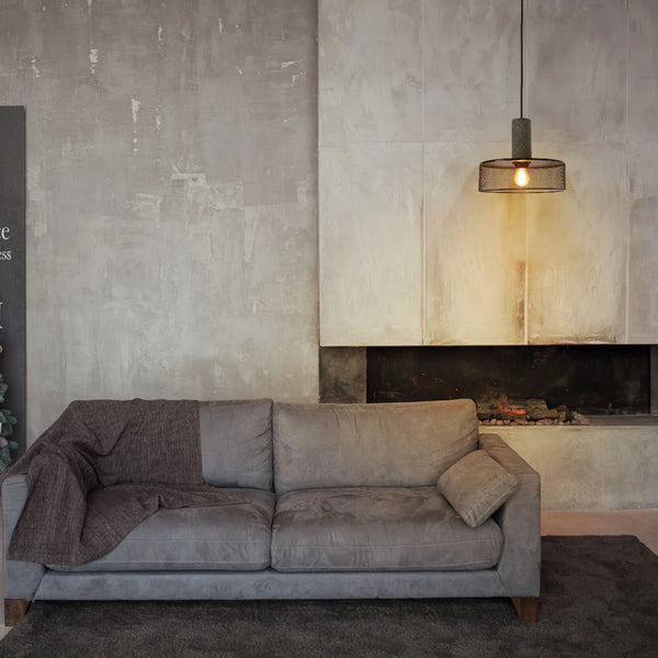 Quartet of Textured Concrete Pendant Lights with Metal Shades - TEKLED