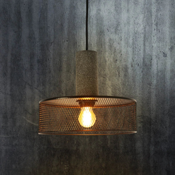 Quartet of Textured Concrete Pendant Lights with Metal Shades - TEKLED