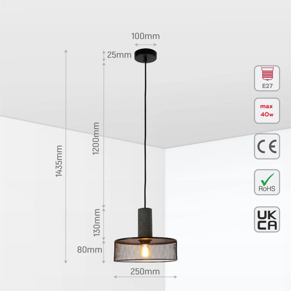 Quartet of Textured Concrete Pendant Lights with Metal Shades - TEKLED