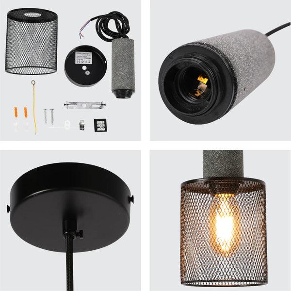 Quartet of Textured Concrete Pendant Lights with Metal Shades - TEKLED