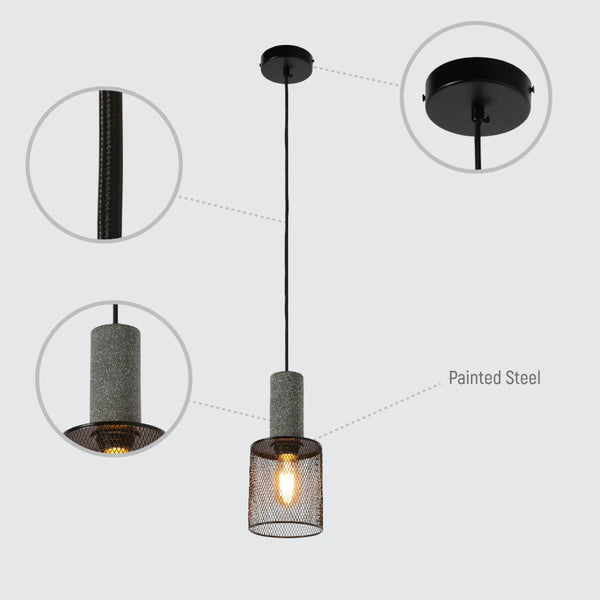 Quartet of Textured Concrete Pendant Lights with Metal Shades - TEKLED