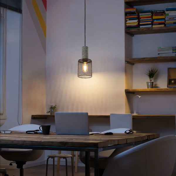 Quartet of Textured Concrete Pendant Lights with Metal Shades - TEKLED