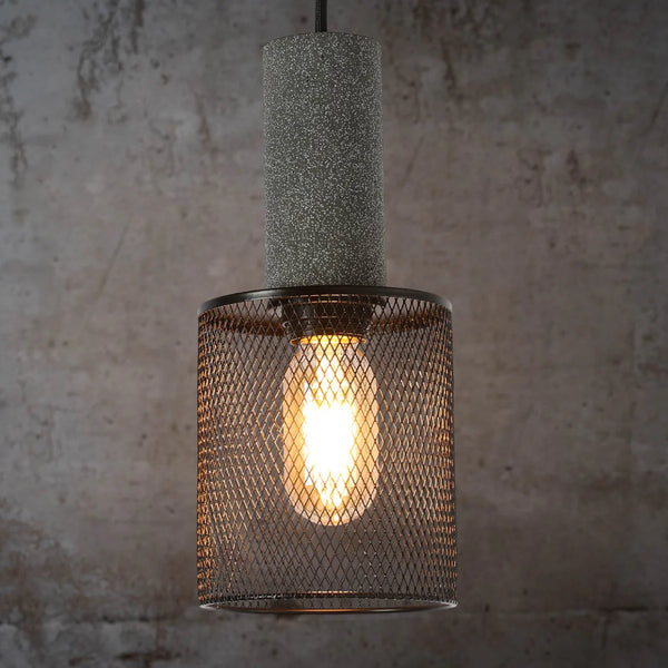 Quartet of Textured Concrete Pendant Lights with Metal Shades - TEKLED