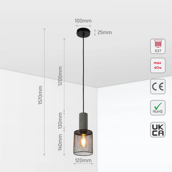 Quartet of Textured Concrete Pendant Lights with Metal Shades - TEKLED