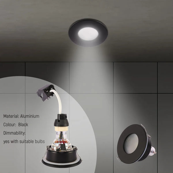 Recessed IP65 GU10 Downlight with Junction Box – Black/White
