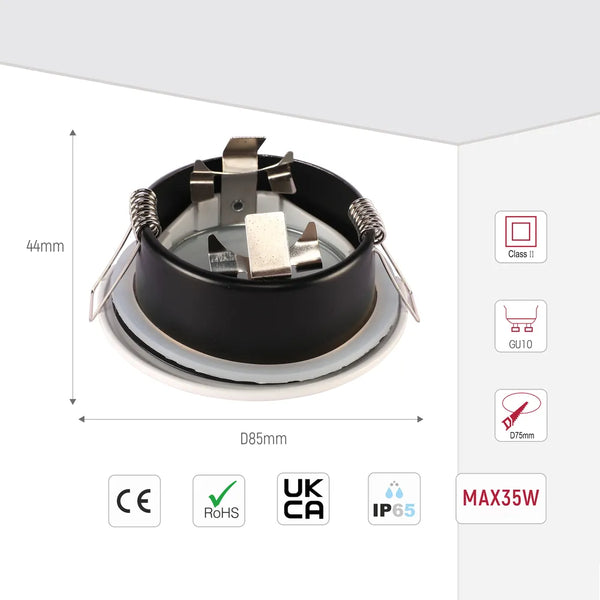 Recessed IP65 GU10 Downlight with Junction Box – Black/White
