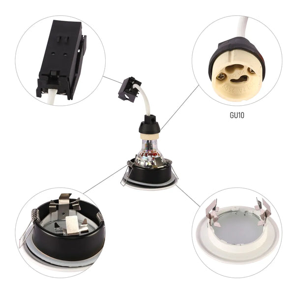 Recessed IP65 GU10 Downlight with Junction Box – Black/White