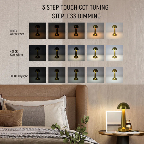 Rechargeable Steel Mushroom Table Lamp | Bedside Lamp