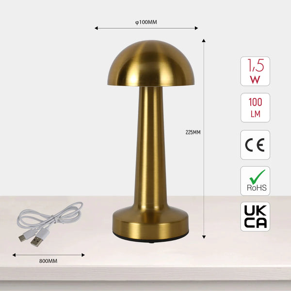 Rechargeable Steel Mushroom Table Lamp | Bedside Lamp