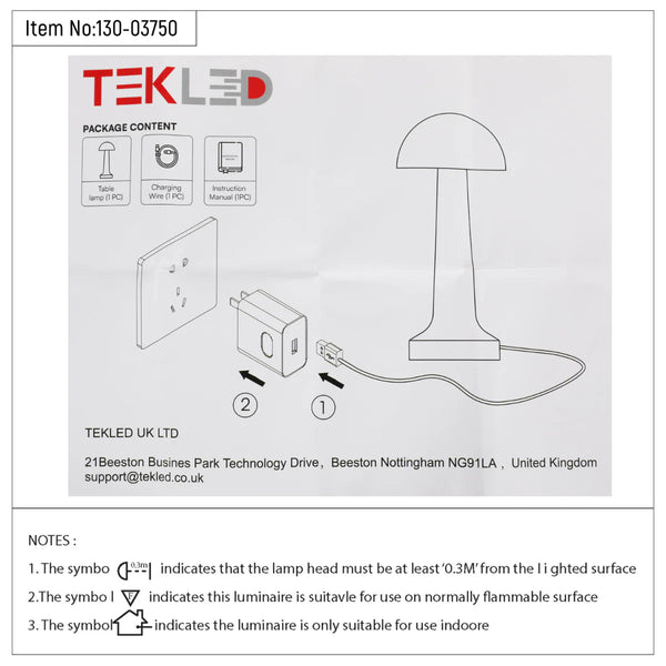 Rechargeable Steel Mushroom Table Lamp | Bedside Lamp