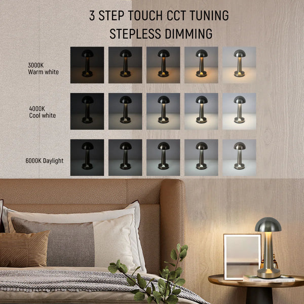 Rechargeable Steel Mushroom Table Lamp | Bedside Lamp