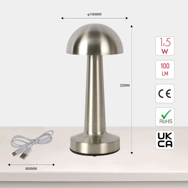 Rechargeable Steel Mushroom Table Lamp | Bedside Lamp