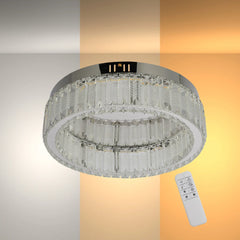 Ring Crystal Chrome Flush Ceiling Chandelier Light with Remote Control 3 Colour