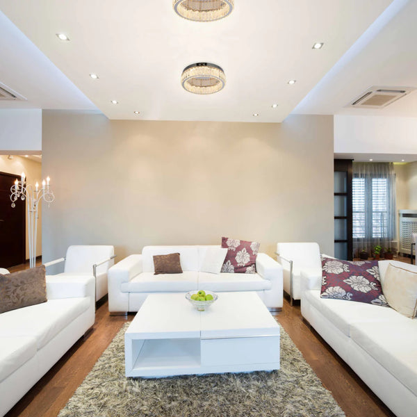 Ring Crystal Chrome Flush Ceiling Chandelier Light with Remote Control 3 Colour