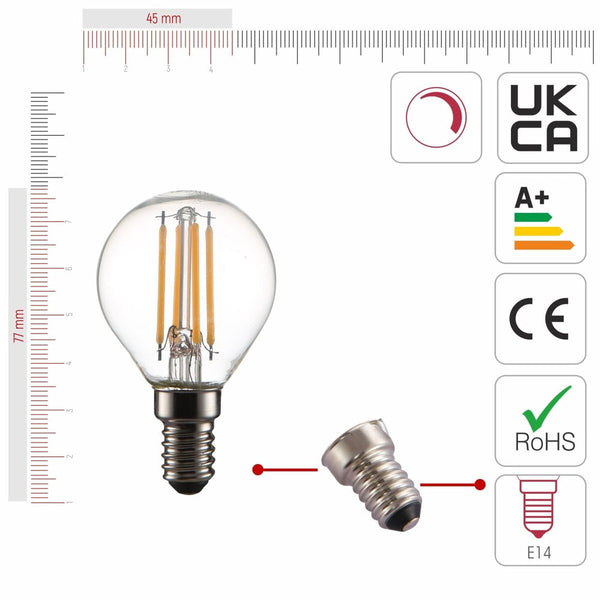 TEKLED
LED Dimmable Filament P45 Golf Ball Bulb E14 Small Edison Screw 4W Pack of 4 Warm White