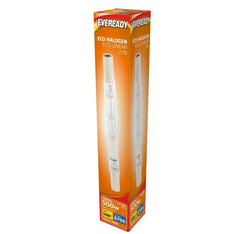 2 x R7 400W= 500w bightness Eveready or Patron branded Linear lamps warm white 118mm.